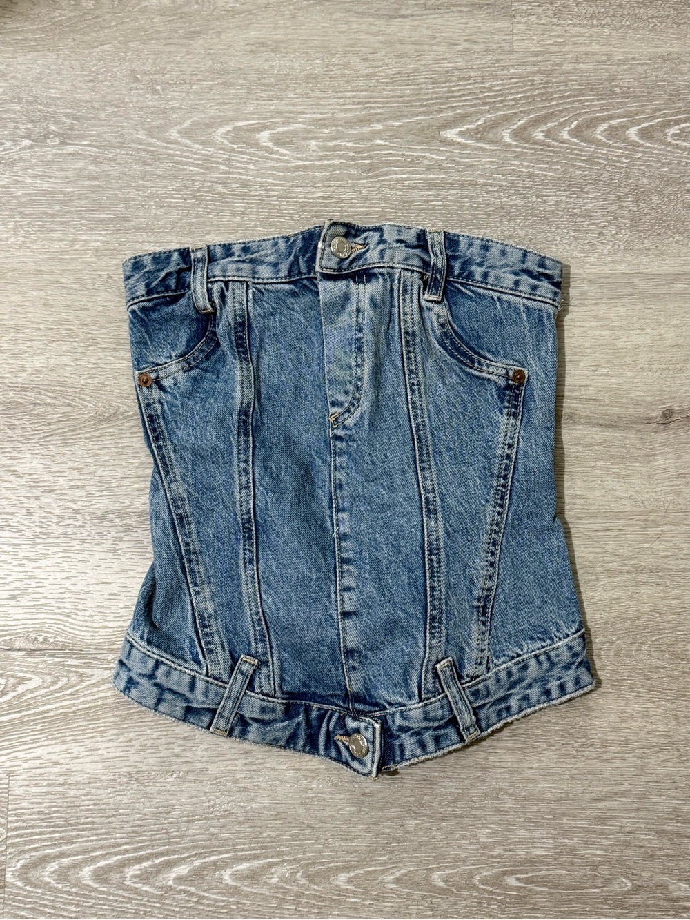 Zara Light Blue Denim Bustier Top